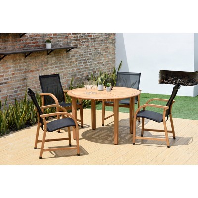 Gables 5pc Teak Finish Round Patio Dining Set - Black  - Amazonia