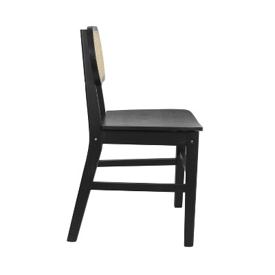 Black Wood and Cane High Back Dining Chairs, Set of 2