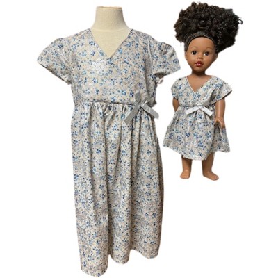 Doll Clothes Superstore Handmade Size 8 Blue and Silver Dress with Matching 18-Inch Doll Dress