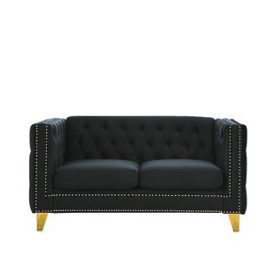 TiramisuBest 58.8" 2-Seater Tufted Velvet Sofa with Rolled Arms & Nailhead Trim, Black for Living Room,Bedroom & Office-2 Pillows - 1 of 4