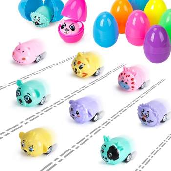 32 Pcs Easter Egg Filled with Pull Back Cars and Mini Animals for Easter Basket Stuffers, Party Favors, Classroom Prizes