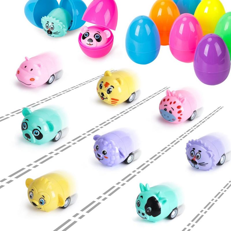 32 Pcs Easter Egg Filled with Pull Back Cars and Mini Animals for Easter Basket Stuffers, Party Favors, Classroom Prizes, 1 of 8