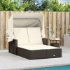 vidaXL Double Sun Lounger with Canopy-Brown Poly Rattan-Adjustable-Comfort Cushions-Weather-Resistant - 3 of 4