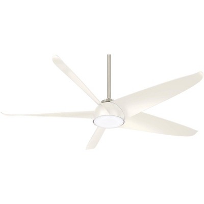 60" Minka Aire Modern Indoor Ceiling Fan with LED Light Remote Control Brushed Nickel White for Living Room Kitchen Bedroom Family