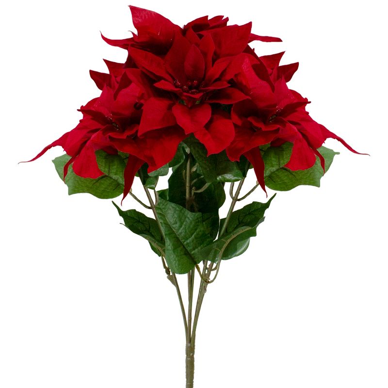 Northlight 20" Red and Green Artificial Poinsettia Christmas Pick, 1 of 5