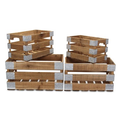 Cheung's Uliel Set of 4 Galvanized & Brown Crate Set