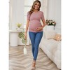 INSPIRE CHIC Women's Maternity Blouse Side Ruched Ribbed Knit Puff Short Sleeve Tunic Top Pregnancy Clothes Baby Office Work - 3 of 4