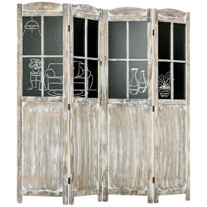 Aghana Digitals 4-Panel Folding Room Divider with Rotating Photo Frames, Natural Paulownia Wood - 1 of 4
