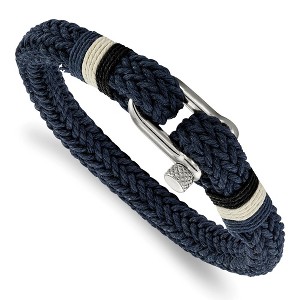 Chisel Stainless Steel Polished Woven Navy Blue Cotton 8.5" Bracelet - 1 of 4