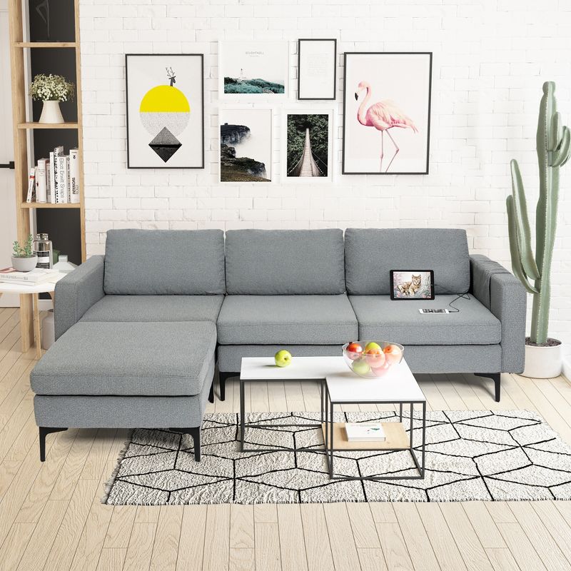 Costway Modular L-shaped 3 Seat Sectional Sofa w/ Reversible Chaise & 2 USB Ports, 2 of 11