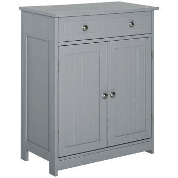 kleankin Freestanding Bathroom Storage Cabinet Organizer Floor Tower with 2 Doors, 2 Drawers and Adjustable Shelf