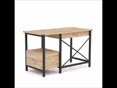 Milled Mesquite Industrial Wood and Black Metal Desk with Drawer