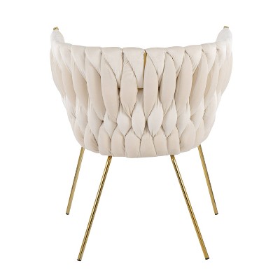 Elegant Braided Velvet Barrel Accent Chair with Gold Metal Legs