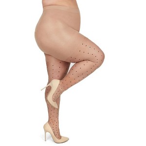 Memoi Women's Pindot Sheer Curvy Control Top Pantyhose - 1 of 4