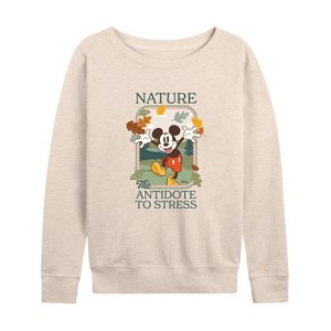 Women's - Disney - Nature The Antidote To Stress Lightweight French Terry Wide Neck Long Sleeve Shirt - 1 of 4