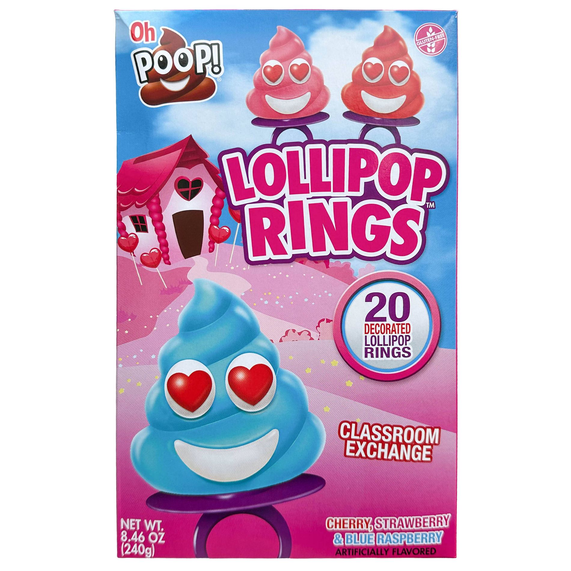 Oh Poop! Valentine's Classroom Exchange Lollipop Rings Candies - 8.46oz/20ct