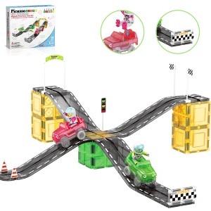 PICASSO-TILES 62 Piece Race Car Track Slider Racing, Magnetic Tiles, Building Blocks, STEM Toys for Kids 3+ - 1 of 4