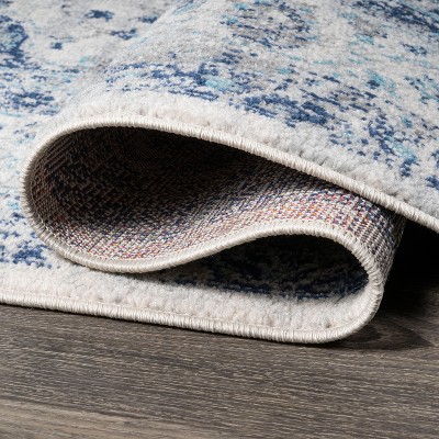 French Country Blues Medallion 2x8 Runner Rug in Synthetic Weave