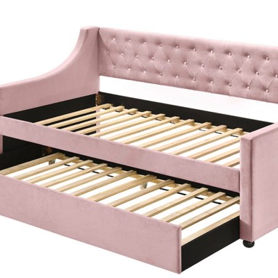 Lianna Pink Velvet Twin Daybed with Trundle