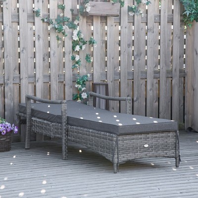 Dark Gray Wicker Chaise Lounge with Cushions and Adjustable Backrest