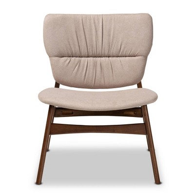 Beige and Walnut Brown Leather Wood Slipper Chair