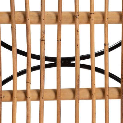 Garan Natural Rattan and Black Metal Boho Counter Stool