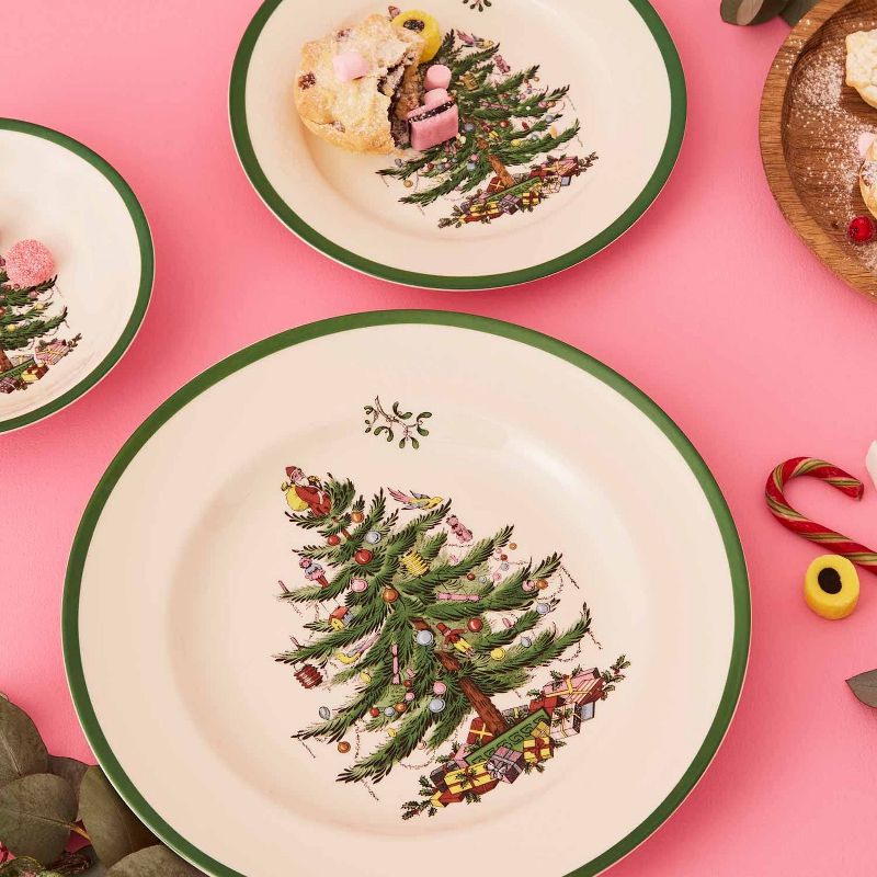 Spode Christmas Tree Collection Luncheon 4 Plates, 9 Inch Earthenware, Pasta & Salad Plate Set, Holiday Dishes, Dishwasher and Microwave Safe, 5 of 8