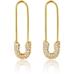 Benevolence LA Safety Pin Earrings for Women Pin Earring with Cubic Zirconia Hypoallergenic White Gold Plated Earrings - 1 of 4
