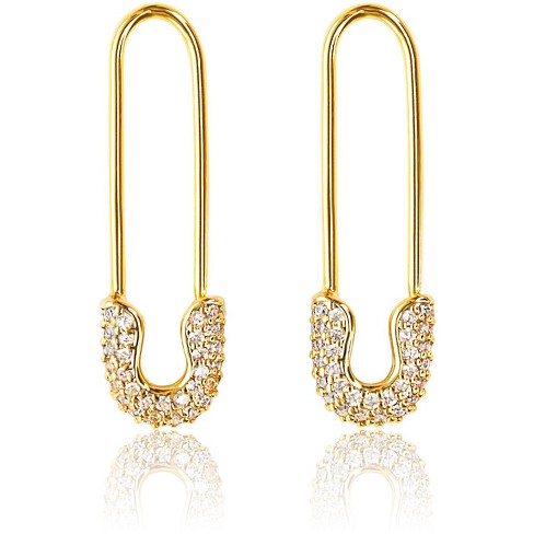 Solid Gold Safety Pin Dangle Earrings