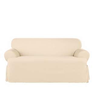 Heavy Weight Cotton Canvas T Cushion Loveseat Slipcover Natural - Sure Fit
