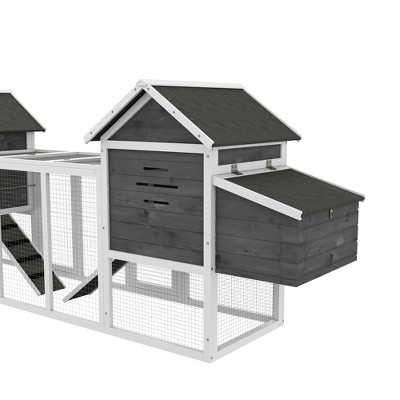 Large Dark Gray Wooden Dual Chicken Coop with Nesting Boxes