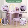 Kids Vanity with Lighted Mirror & Stool, Little Girls Vanity with Adjustable LED Light, Bookshelf, Storage Drawer & Shelves for Girls 3-9 - 4 of 4