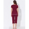 cheibear Women's Round Neck Loungewear with Capri Pants Pajama Set - 3 of 4