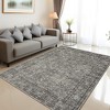 Faux Wool Vintage Distressed Floral Printed Area Rug with Floral  Vintage Design  Ultra Thin Low Pile Machine Washable Non Slip Stain Resistant Non - 3 of 4