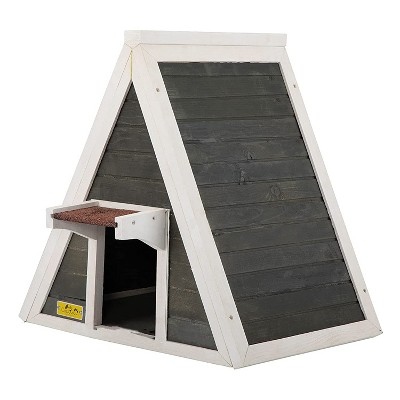 Coziwow CW12X0358 Indoor Outdoor Triangle Wooden Condo Cat House with Back Escape Door and Red Asphalt Eave, For Small to Medium Animals, Gray