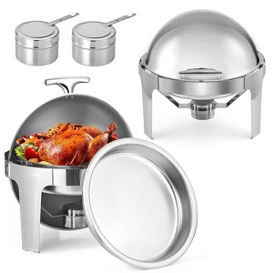 Chafing Dish Buffet Set 6.8QT Roll Top 2-Packs - Round Stainless Steel Chafer with Food/Water Pan & Fuel Holders - 1 of 4