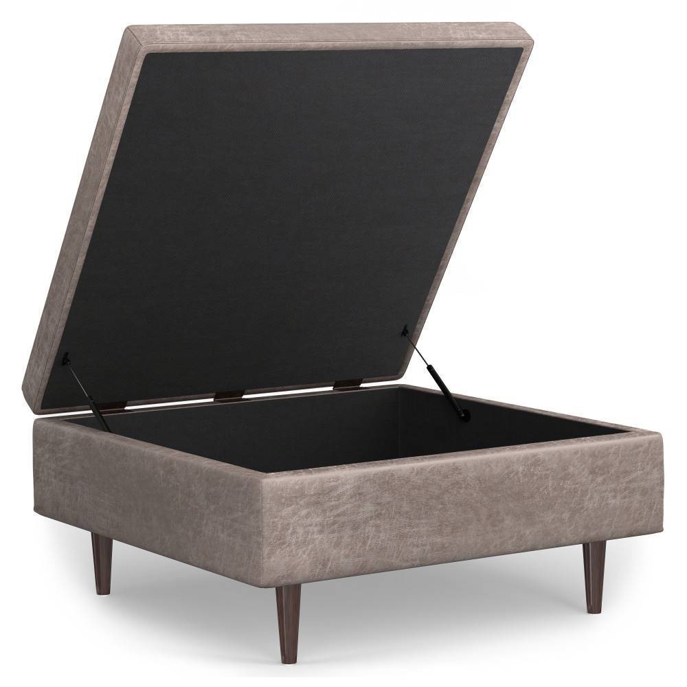 WyndenHall Blanchette Mid Century Large Square Coffee Table Storage Ottoman Distressed Gray Taupe: Hydraulic Lift, Interior Storage, Rubberwood Frame