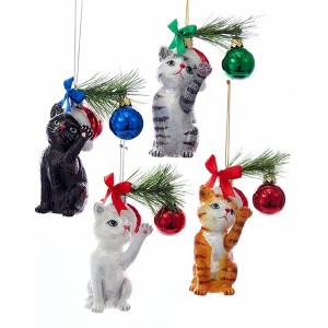 Kurt Adler Noble Gems Glass Ornaments for Christmas Tree, Cats in Santa Hats Playing with Ornaments, Assorted (Pack of 4) - 1 of 1