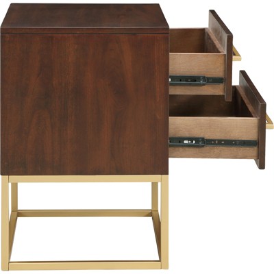 Maxine Dark Cherry and Gold Birch Veneer 2-Drawer Nightstand
