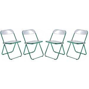 LeisureMod Lawrence Acrylic Folding Dining Chair with Open-Back Design in Green Metal Frame Set of 4 - 1 of 4
