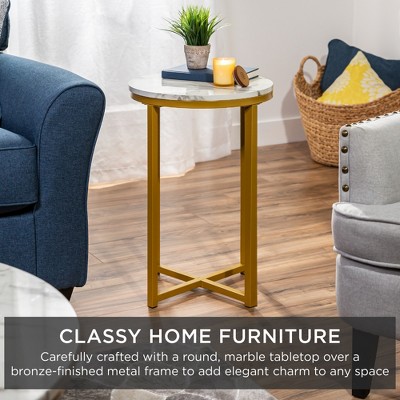 Elegant Round Faux Marble Side Table with Bronze Metal Frame