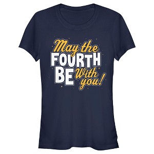 Juniors Womens Star Wars May the Fourth Be With You Gold and White T-Shirt - 1 of 4