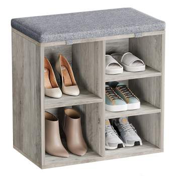 Whizmax Shoe Storage Bench, 5 Cubbies Storage Rack Bench with Cushion for Entryway, Living Room, Hallway, Bedroom
