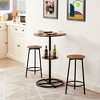 VECELO 3-Piece Bar Table Set Round Counter Height Table and Chair with Wine Rack Brown/Black - 2 of 4