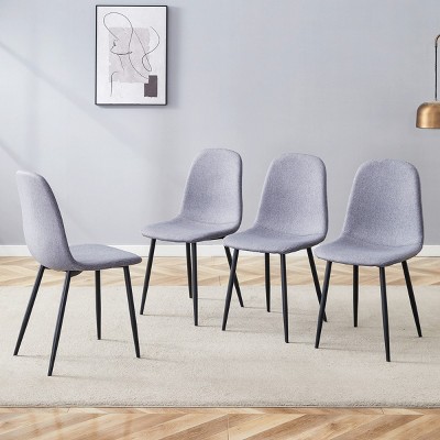 Modern Linen Fabric Upholstered Accent Chairs Set Of 4,Dining Chair with Metal Legs,Armless Dining Chair for Small Space Kitchen-Coolbibila