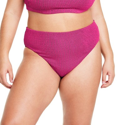 Women's Two-Tone Pucker High Waist Bikini Bottom - Tabitha Brown for Target Pink/Black