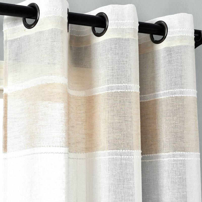 Set of 2 38"x84" Textured Stripe Grommet Sheer Window Curtain Panels - Lush Décor, 6 of 8