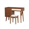 Rattan Vanity Set with Stool, 4 Drawers, USB & Outlets, Metal Handles, Wooden Makeup Desk for Bedroom - 2 of 4