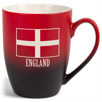 Elanze Designs England British Flag 12 Ounce Ceramic Laser-Etched Engraved Drinkware Mug, Red and Black Ombre
