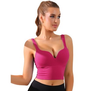 Allegra K Women's Wire-Free Integrated Cup Sports Push-Up Ribbed Longline Camisoles - 1 of 4
